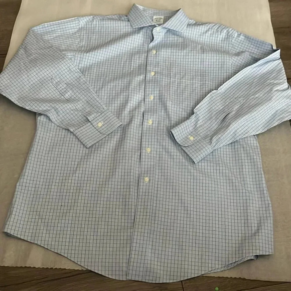 [17.5-17.75]Brooks Brothers  Classic Fit Blue Check Pattern Cotton Dress Shirt - Picture 1 of 8